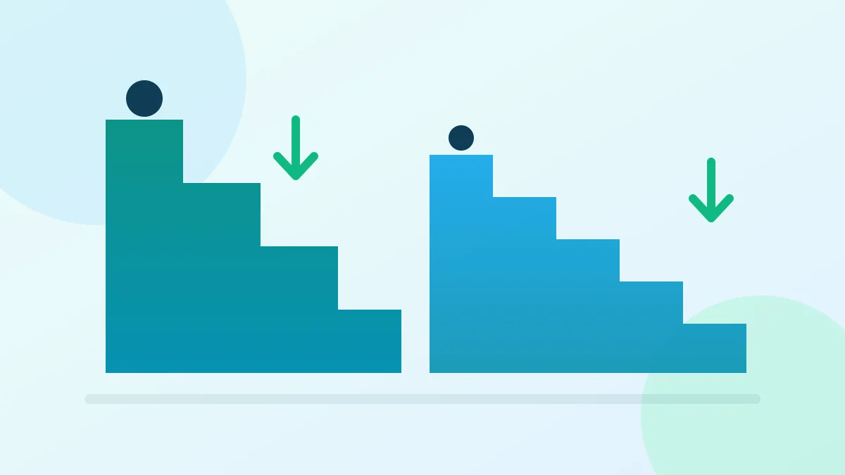 Two staircases stepping down at different rates, one for each debt payoff method