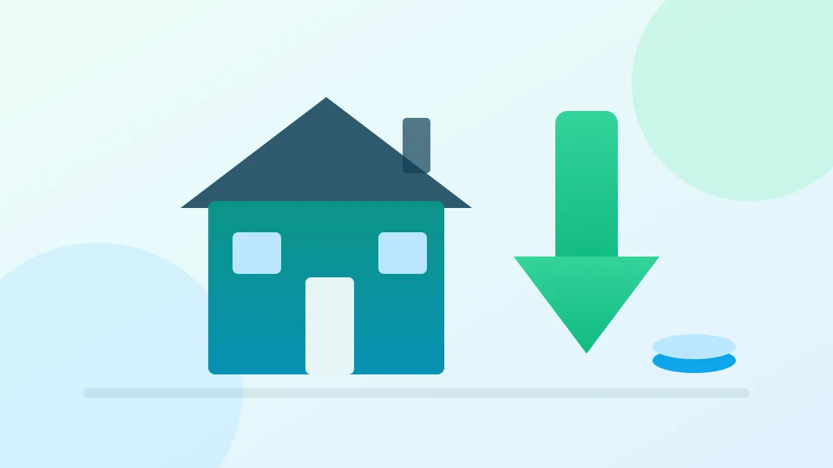 A house beside a large downward arrow, showing a mortgage balance coming down faster
